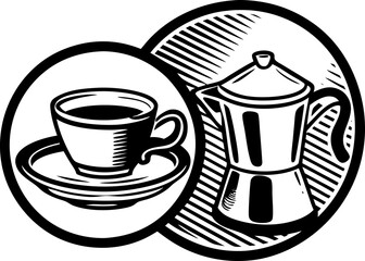 Coffee outline illustration engraving style
