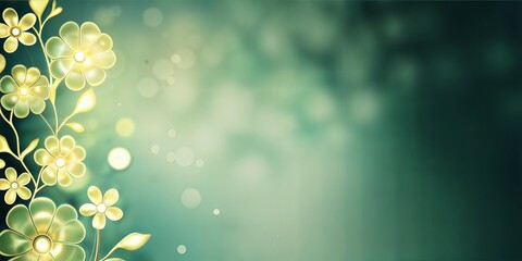 Obraz premium Bright floral design with glowing flowers and bokeh effects on a turquoise background, ideal for invitations and celebrations, with copy space