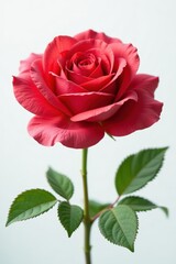 A delicate red rose blooms against a crisp white background, showcasing its intricate petals and subtle color variations, red rose, simplicity