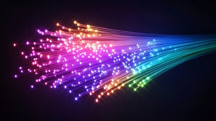 Obraz premium Vibrant strands of fiber optics radiating colorful light in a dynamic display.