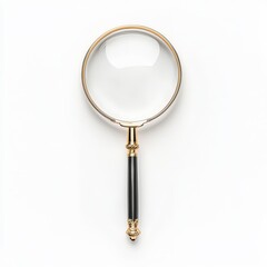 A close up of a magnifying glass perfect for investigations and analysis. isolated on white background