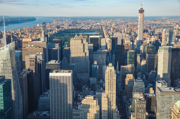Fototapeta premium aerial view of skyscrapers in Manhattan downtown in New York city