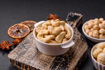 Delicious nutritious cashew nuts in ceramic bowl