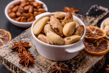 Delicious nutritious brazil nuts in ceramic bowl