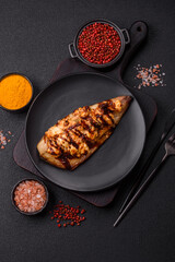 Grilled mackerel fillets with cheese, salt, spices and herbs