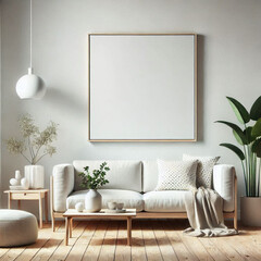 Frame mockup, Living room wall poster mockup. Interior mockup with house background. Modern interior design. 
