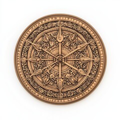 Obraz premium Ornate compass rose with intricate design, ideal for navigation and adventure themes, isolated on white background.