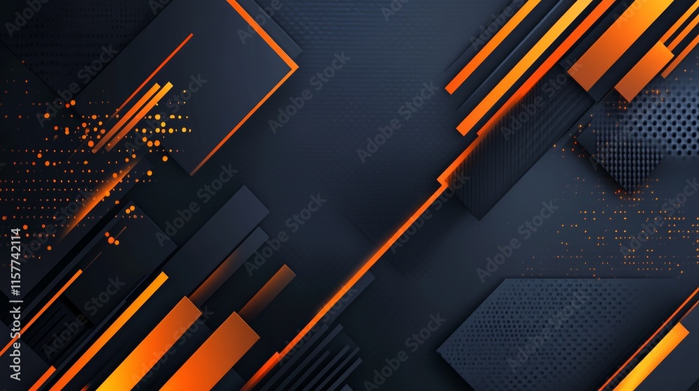Poster abstract geometric background with orange and black shapes.