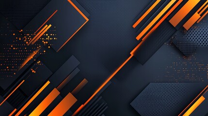 Abstract geometric background with orange and black shapes.