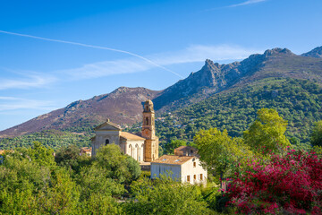 Fototapeta premium The Baroque church Saint Nicolas in Feliceto, commune&nbsp;in the Haute-Corse department, island of Corsica, France.