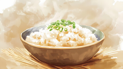 Steamed glutinous rice. Velutinous. Illustration