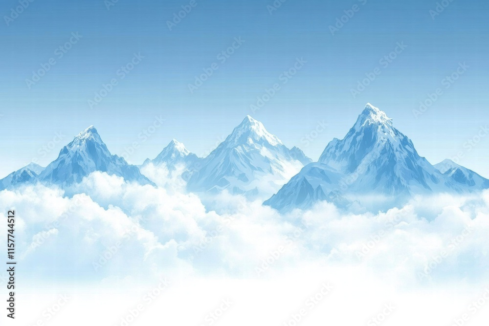 Poster majestic mountain peaks rising above clouds creating a serene landscape ready for imagination and in