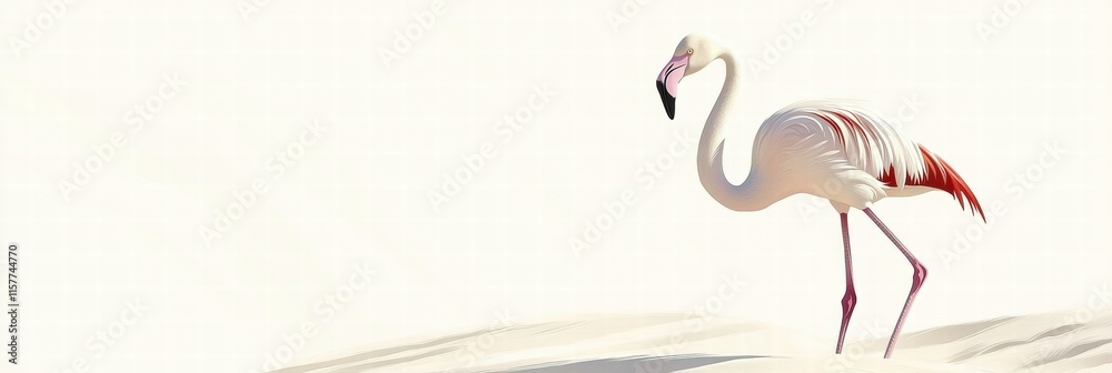 Leinwandbilder Illustration of a graceful flamingo walking along a serene surface with ample space for additional text or design elements. Generative AI