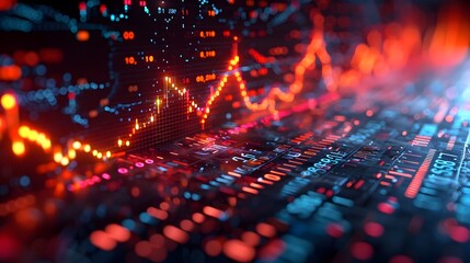 Fototapeta premium Holographic Virtual Financial Decline on Dark Digital Interface