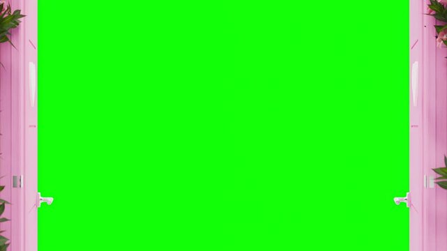 Door opening animation, green screen chroma key, valentine's day themed, 4k