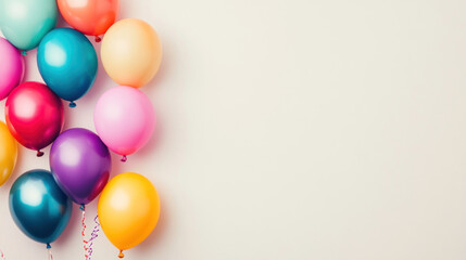 Colorful balloons on white background, party decor.