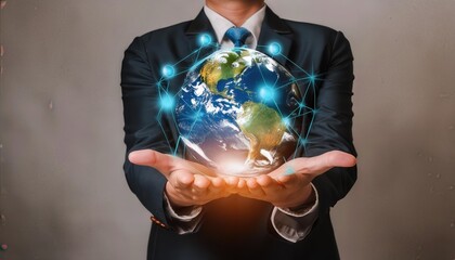 Businessman Holding a Global Business Globe A Visual Representation of Digital Marketing Strategy and Global Connectivity in Todays Competitive Market Landscape