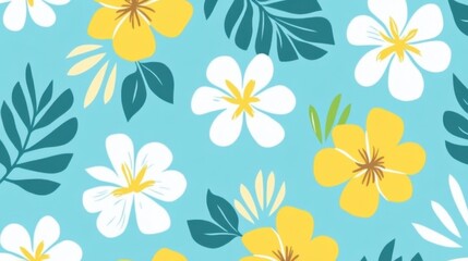 Obraz premium Vibrant Floral Pattern with Yellow and White Flowers on Blue Background