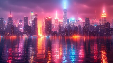 Fototapeta premium Create a series of neon architectural landscape symbols, including shining