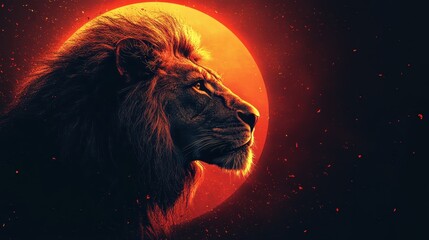 A simple lion head with a mane of sun rays, set against a flat sun disk with soft flare details. Leo zodiac sign concept