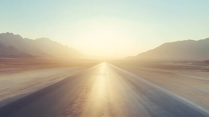 Serene Sunset Road: A Wide Shot Photo of a Highway Stretching Towards a Glowing Horizon. AI Generated