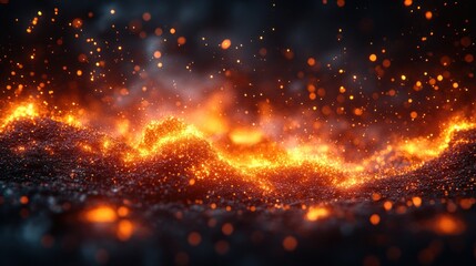 Obraz premium A dynamic scene of glowing lava with sparks, illustrating volcanic activity and heat.