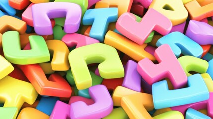 Fototapeta premium Colorful Plastic Alphabet Letters in Various Shapes and Sizes on Flat Surface