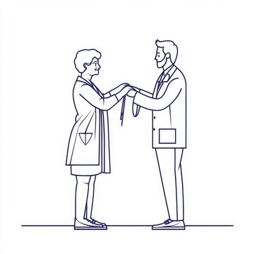 doctor measuring patient's arm, line art clip art preview