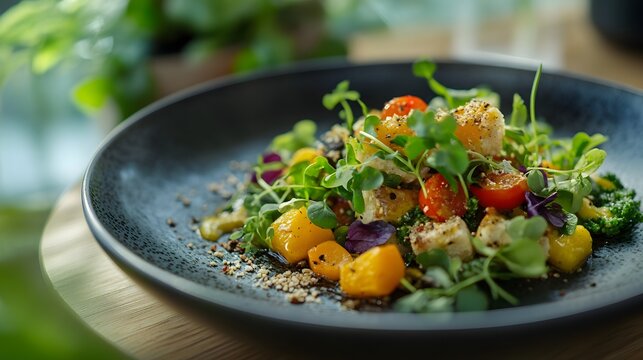 Close-up of a plant-based meal made with organic ingredients for sustainable eating