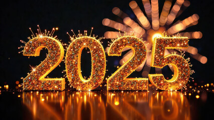 Sparkling celebration with fireworks and glittering 2025 for new year festivities