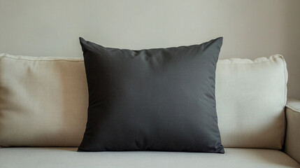 A black satin pillow on a light-colored surface