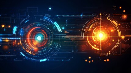 Obraz premium Abstract technology background with glowing circles and lines.