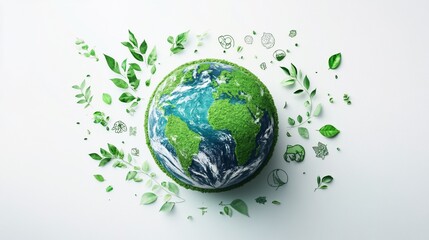 A stylized globe surrounded by green leaves, symbolizing environmental awareness.