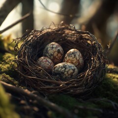 Obraz premium Gelegte Ostereier in einem natürlichen Nest