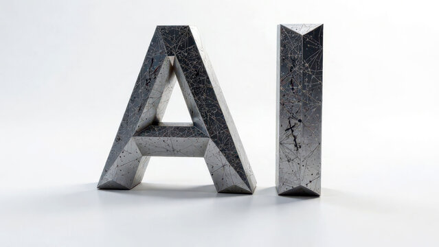 Metallic geometric letters with abstract wire patterns on white background