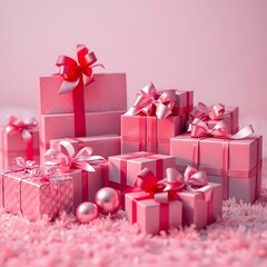 Fototapeta premium christmas, gift, box, holiday, decoration, present, tree, xmas, celebration, ribbon, bow, ornament, gifts, year, season, new, winter, gold, presents, red, isolated, boxes, golden, pine, branch