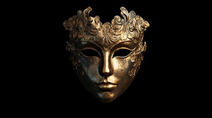 A stunning ornate gold and bronze masquerade mask with intricate floral designs, symbolizing mystery and elegance.