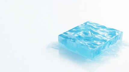 Obraz premium Transparent Ice Cube with Waves on a Clean Surface in Bright Light