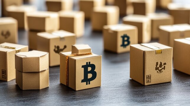 Bitcoin Delivery: Crypto Currency Logistics and Package Delivery Concept