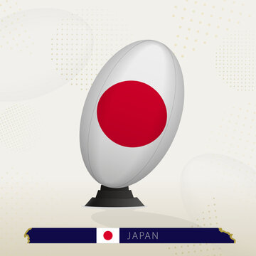 Japan Rugby Ball on Rugby Kicking Tees with Modern Design.