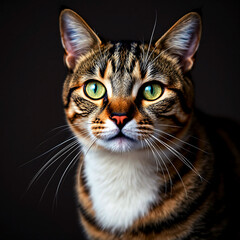 Portrait of a Tabby Cat with Bright Green Eyes
