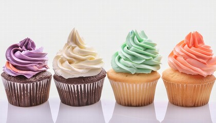 Delightful Colorful Cupcakes with Vibrant Rainbow Frosting Isolated on a Transparent Background Perfect for Celebrations, Birthdays, and Sweet Treats A Visual Feast for Dessert Lovers