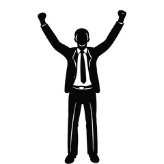 a black silhouette of a man standing with his arms raised in the air