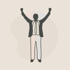 a black silhouette of a man standing with his arms raised in the air