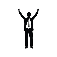 a black silhouette of a man standing with his arms raised in the air