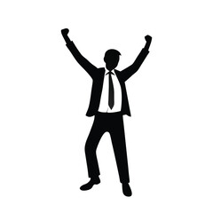 a black silhouette of a man standing with his arms raised in the air