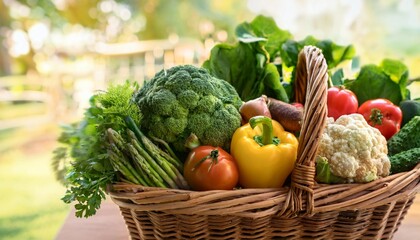 Organic Vegetables Displayed Freshly Picked in a Rustic Market Basket