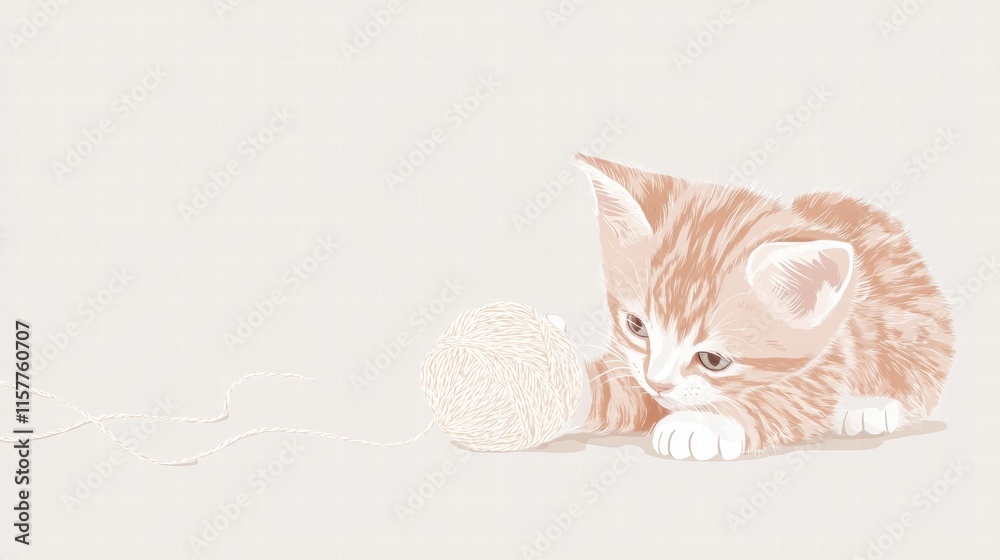 Aufkleber cute kitten enjoys playful moments with a ball of yarn in a cozy and spacious setting. generative ai