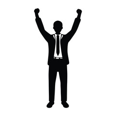 a black silhouette of a man standing with his arms raised in the air