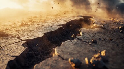 Earthquake causes ground to fracture in dramatic display of nature's power in a desolate landscape